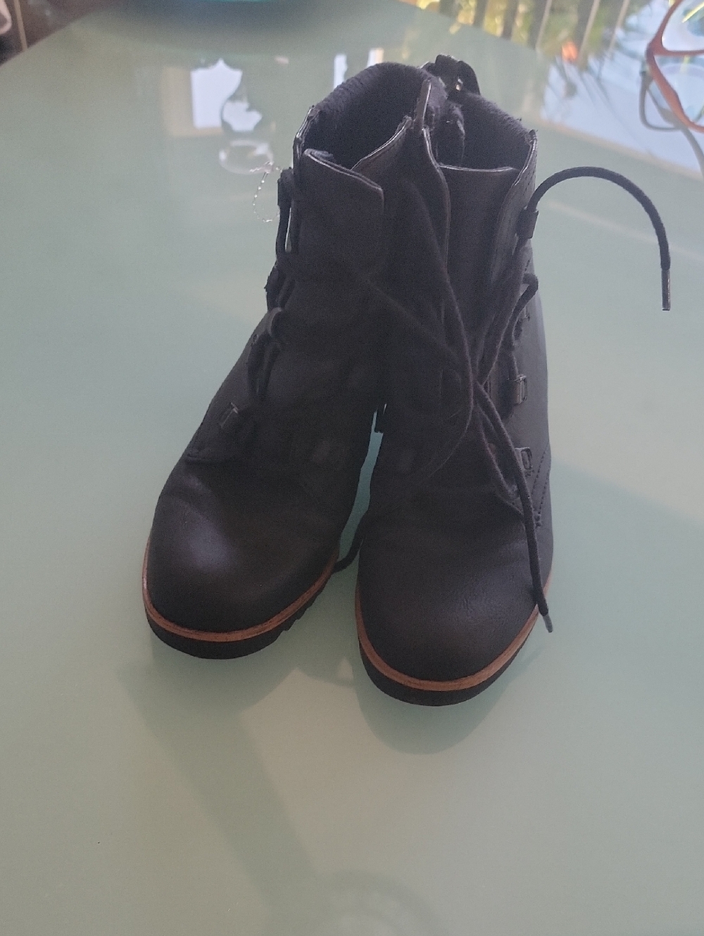 Life Stride Black Lace-Up Ankle Boots with Tan Trim